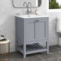 mueble de lavabo - mueble para bano - madera maciza y mdf - gris y blanco 61x46x90cm