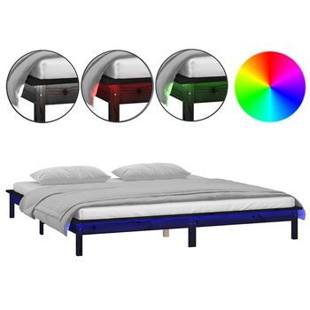 Estructura De Cama Doble Con Led Madera Maciza Negra 120x190 Cm Vidaxl