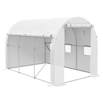 Outsunny Invernadero de jardín 6 m² 3x2 m con 1 puerta + 2 paredes laterales con Cremallera enrollables, 6 ventanas, Blanco   Aosom España