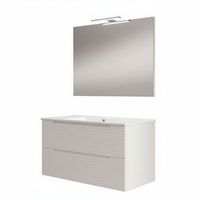 kibath mueble de bano con lavabo espejo y aplique led boreal 100x45 cm acabado blanco mate 2 cajones suspendido