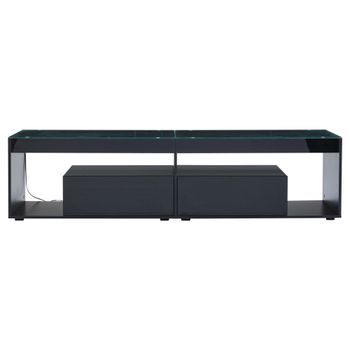 Mueble Tv Negro De 180 Cm Para Televisores De Hasta 70 Pulgadas, Led Y Dos Cajones