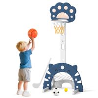 costway canasta de baloncesto 3 en 1 ajustable en altura con juegos de futbol y golf para ninos de 3 anos 65 x 49 x 130-151 cm azul