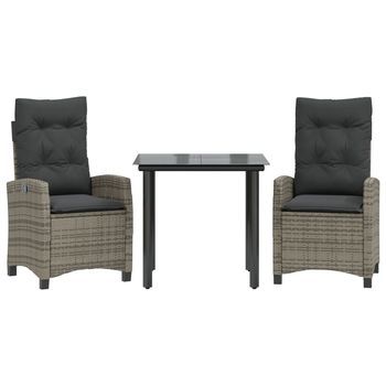 Set Comedor De Jardín 3 Piezas | Mueble De Jardín Con Cojines Ratán Sintético Gris