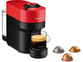 Cafetera de cápsulas - Nespresso® Krups Vertuo Pop XN920510, 1500 W, 0.56 L, Calentamiento 30 s, Tecnología Centrifusion™, Bluetooth, Wi-Fi, Spicy Red