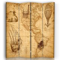 legendarte - biombo viajes a america - separador de ambientes para interiores cm 145x170 4 paneles