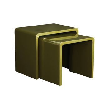 Mesas De Centro Nido Racabado Brillante, Set De 2, Verde Kaki