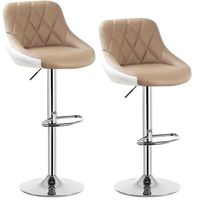 juego de 2 taburetes de barpiel sintetica base de metal 39 x 47 x 106 cmsilla giratoria con reposapiesaltura del asiento ajustablecaquiwoltu