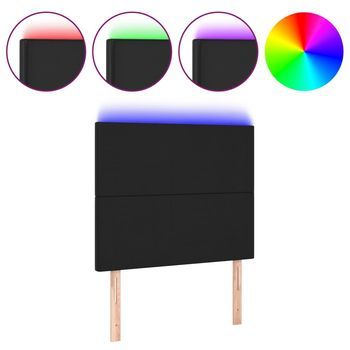 Cabecero Cama | Panel De Cabecera Con Luces Led Cuero Sintético Negro 80x5x118/128 Cm