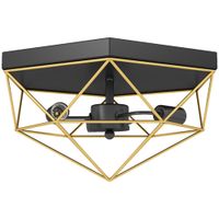 homcom lampara de techo estilo industrial geometrica con 3 bases e27 para bombillas led negro y oro   aosom espana