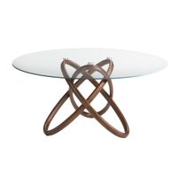 mesa comedor redonda cristal templado y nogal