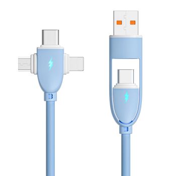 Cable 60W 5-en-1 USB-A/Type-C a iP/Micro/Type-C Cable de carga rápida y transmisión de datos Núcleo de cobre puro Línea