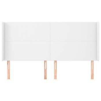 Cabecero Cama Mueble De Dormitorio Con Orejas De Cuero Sintético 163 X 16 X 118/128 Cm Blanco M02_0002945