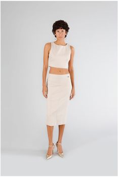 falda lápiz de tejido elástico sand 40