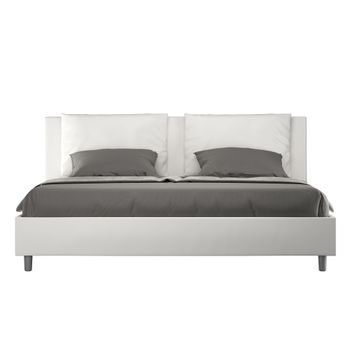 Cama Matrimonial Sin Somier Acolchada 200x210 Cuero Sintético Blanco Antea