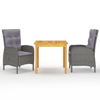 Juego De Comedor De Jardín De 3 Piezas Gris Vidaxl