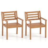 costway juego de 2 sillas jardin madera acacia con respaldo inclinado reposabrazos asiento listones carga 180kg para patio terraza
