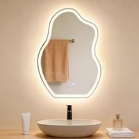 espejo de bano led asimetrico nettlife de 50x70 cm control tactil antivaho regulable de 3000 a 6500 k ip44 montaje en pared espejo iluminado de diseno