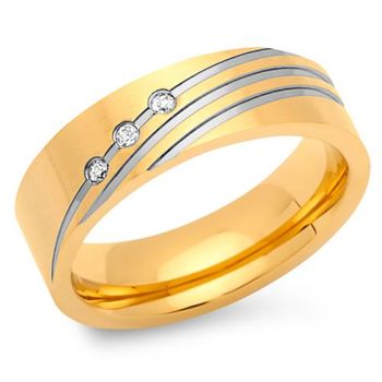 Anillo de acero inoxidable parcialmente dorado 6 mm circonita