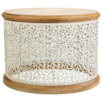 Mesa de centro de madera y metal blanca 63.5x63.5x46.5