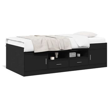Sofá Cama Con Cajones Sin Colchón Negro 100x200 Cm Vidaxl