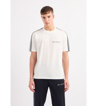 A|X Armani Exchange para hombre. 8NZTSGZJ9AZ1116 Camiseta de corte estándar blanco (XL), Casual, Algodón, Manga corta