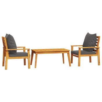 Set De Muebles Para Jardín 3 Piezas Con Cojines Madera Acacia