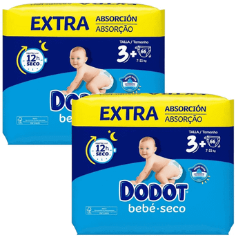 Dodot Pañales Bebé Seco Extra T3+ (7-11 Kg) 2x66 uds