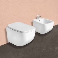 pareja de sanitarios suspendidos en blanco mate para bide y wc