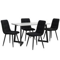 conjunto de mesa efecto marmol de 117 cm y 4 sillas negras de terciopelo