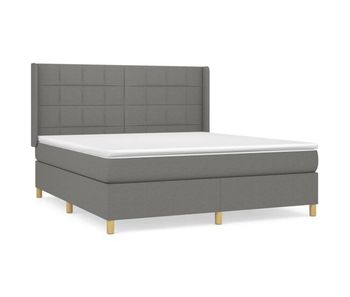 Cama box spring con colchón tela gris oscuro 180x200 cm bloques con cuadros