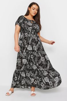 Yours Vestido Negro Largo Con Flores, Mujer Curvy Y Tallas Grandes, Yours