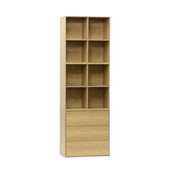 Estantería Modular, 8 Nichos, 3 Cajones, Roble