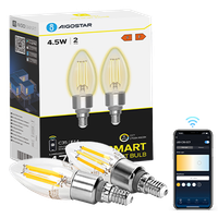 aigostar edison bombillas alexa led e14 bombillas inteligentes 45w 470lm wifi bombilla vintage c35 bombillas filamento regulable 2700k-6500kr compatible con alexagoogle home transparente 2 pack