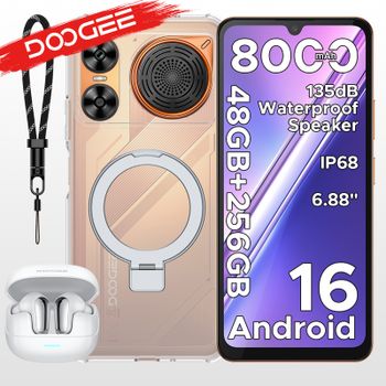 Teléfono Inteligente DOOGEE M30 con IA, Pantalla de 6.88 Pulgadas, Resistente al Agua IP68, Android 16, Batería de 8000 mAh, 48 GB de RAM (6+42), 256 GB de ROM, Cámara de 64 MP, Widevine L1,