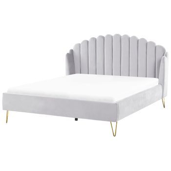 Cama Con Somier De Terciopelo Gris Claro Dorado 180 X 200 Cm Cabecero Ambillou