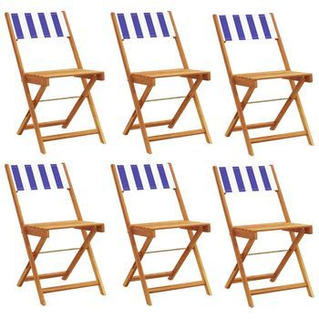Pack 6 Uds Sillas Jardín | Silla De Exterior | Sillón Plegables Madera Maciza Tela Azul Blanco