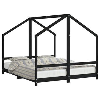 Cama Individual | Estructura De Cama Para Niños Madera Pino Negro 2x(80x200) Cm