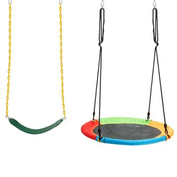 Costway Set de 2 Columpios para Niños Columpio Elástico y de Platillo Volador para Árbol Cuerdas Regulables para Patio Parque Infantil Jardín