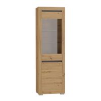 vitrina 2 puertas con led paneles laminados madera y gris antracita