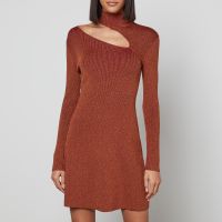 cult gaia jet glittered ribbed-knit mini dress - l