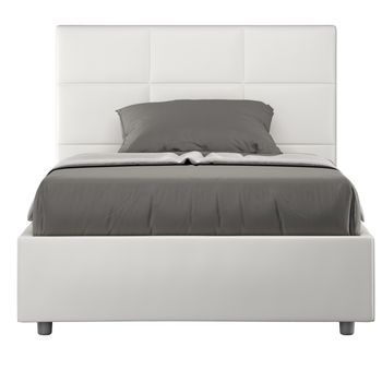 Cama De Matrimonio Mira 160x200 Cm Tapizada En Polipiel Cappuccino Con Somier De Láminas Y Box Spring-color Blanco-ropa De Cama 120x190 Cm