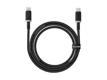 Cable USB-C - Baseus Dura, Tipo-C a Tipo-C, 100 cm, Carga ultrarrápida, Protección inteligente sobrecargas, Alta resistencia, 100W, Dorado y Negro