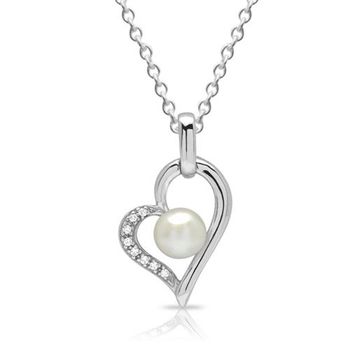 Cadena de plata 925 corazón perla circonita
