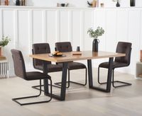orangon 160cm industrial dining table with alexa dining chairs - brown 4 chairs