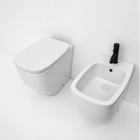 pareja de bide e inodoro de pie blanco mate con tapa de inodoro