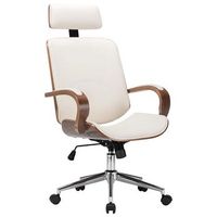 silla oficina con reposacabezas cuero sintetico madera crema vidaxl