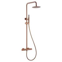 set ducha termostatica oro rosa en acero y laton con asta extensible y valvula turn clean