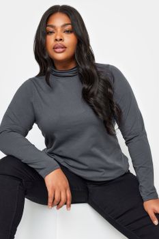 Yours Top Gris Oscuro De Cuello Alto, Mujer Curvy Y Tallas Grandes, Yours