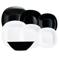 vajilla opal 19 piezas - 6 personas luminarc carine nb - blanco y negro apto microondas