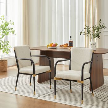 Set De 2 Sillas De Comedor Modernas - Mueble Para Comedor - Tejido Y Metal - Beige